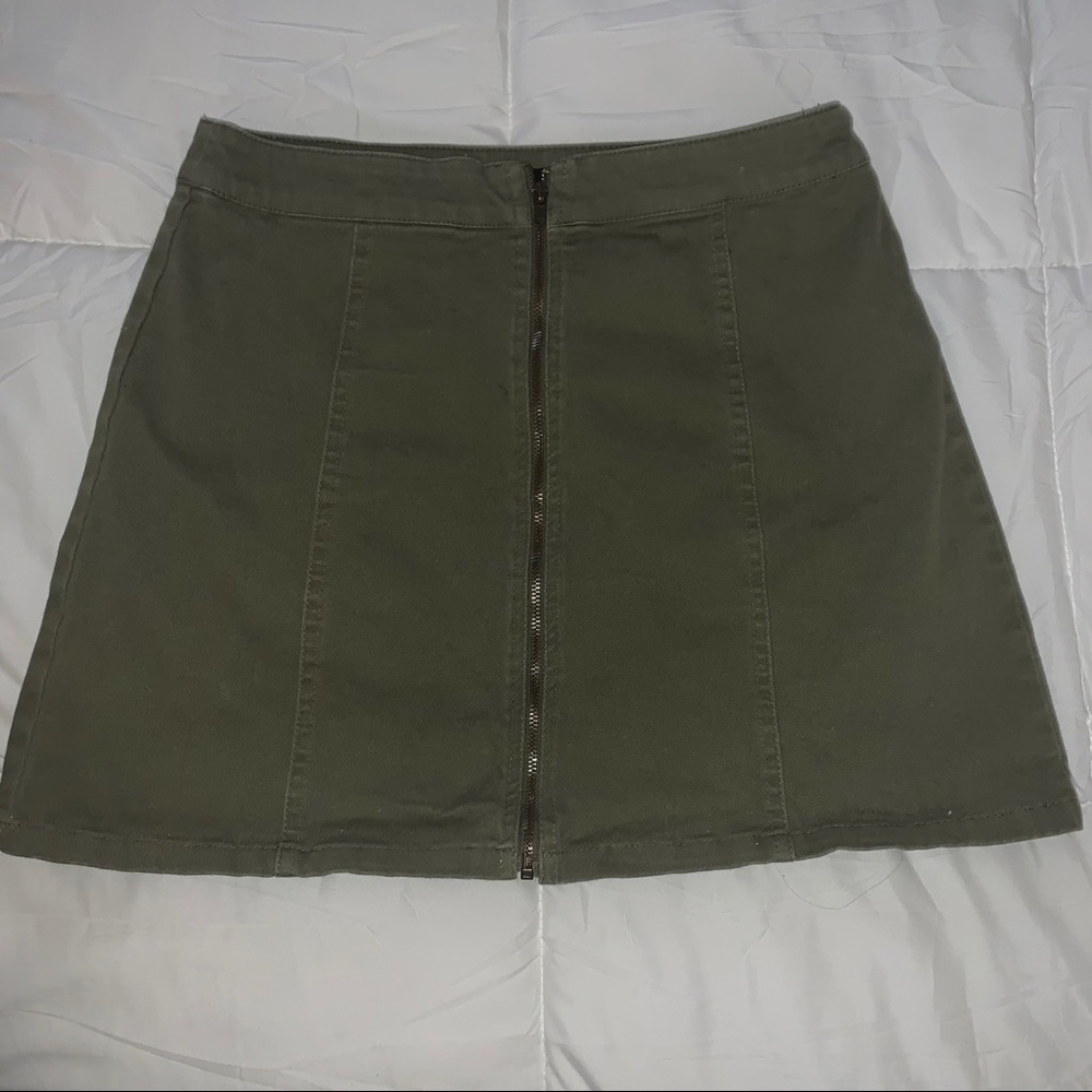 Olive Green Zip Skirt